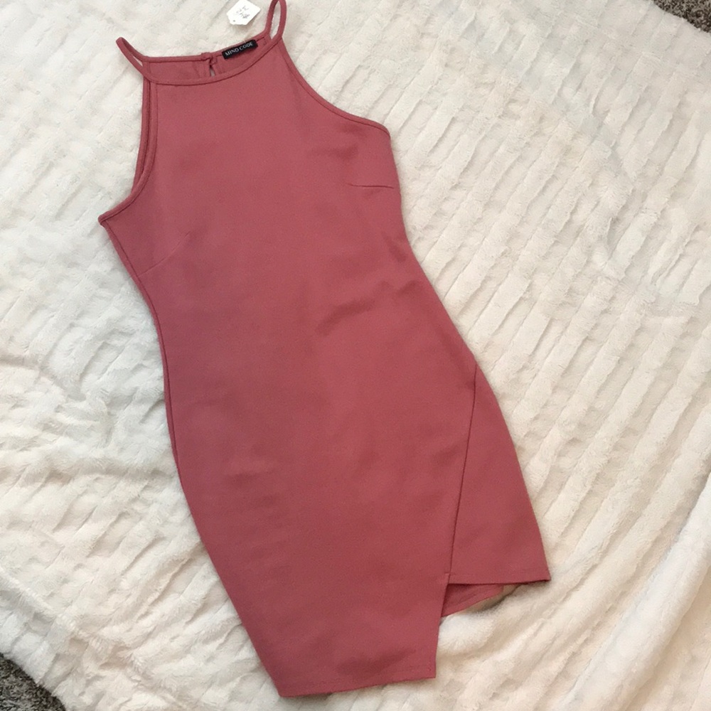 Rosé colored Body Con Midi Dress